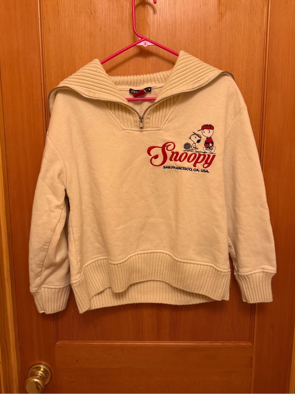 Zara Peanuts Snoopy Quarter Zip San Francisco Pullover S